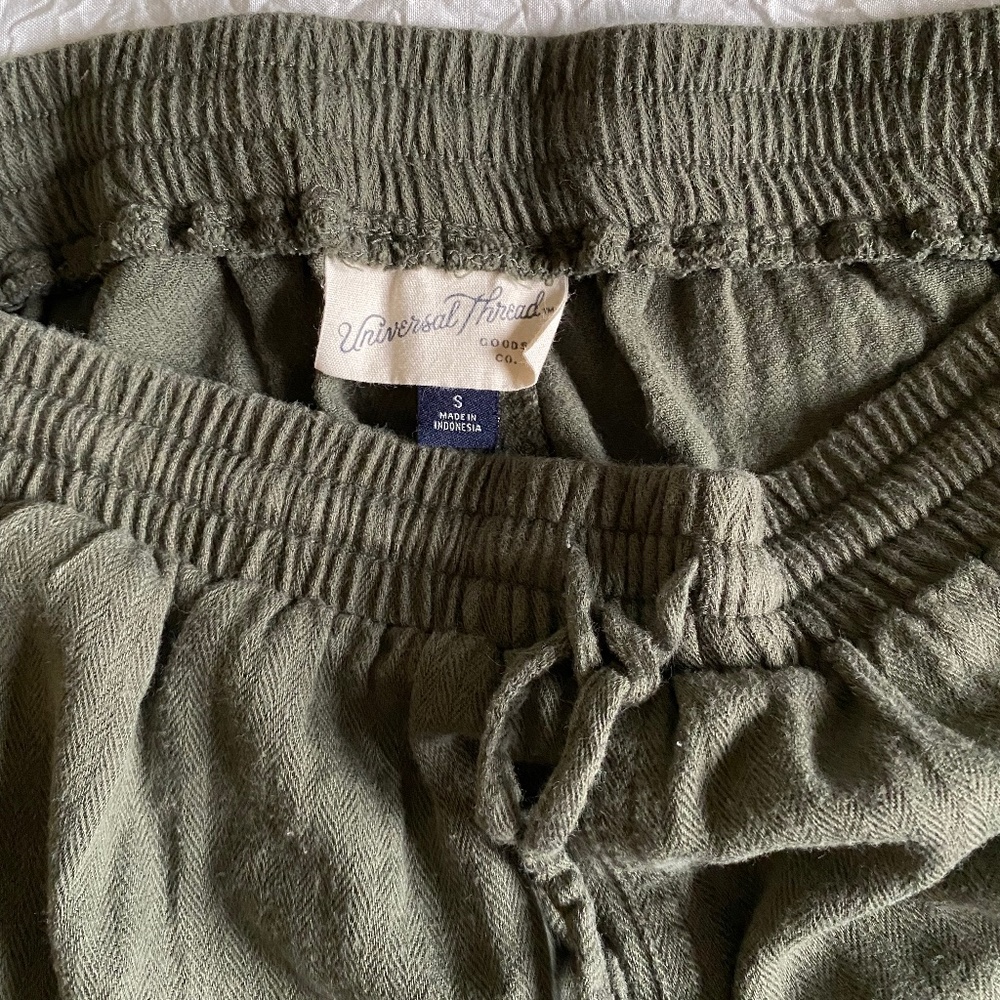 Olive green drawstring shorts